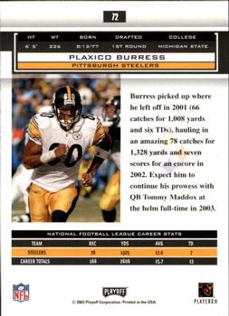 2003 Playoff Honors #72 Plaxico Burress Back