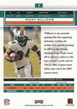 2003 Playoff Honors #77 Ricky Williams Back