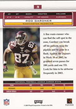 2003 Playoff Honors #78 Rod Gardner Back