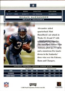 2003 Playoff Honors #81 Shaun Alexander Back