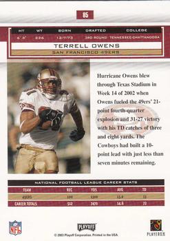2003 Playoff Honors #85 Terrell Owens Back