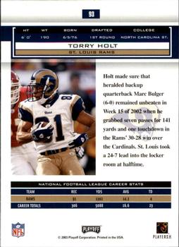 2003 Playoff Honors #93 Torry Holt Back