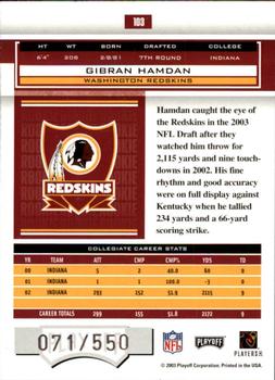 2003 Playoff Honors #103 Gibran Hamdan Back