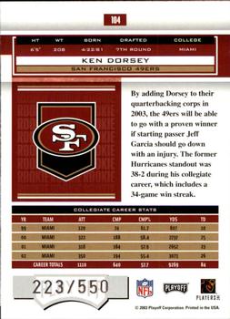 2003 Playoff Honors #104 Ken Dorsey Back