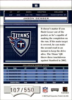2003 Playoff Honors #105 Jason Gesser Back