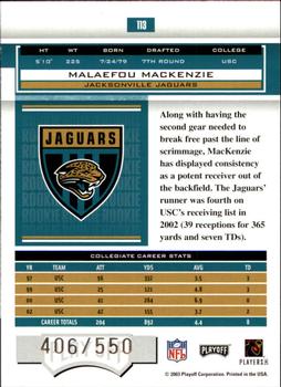 2003 Playoff Honors #113 Malaefou MacKenzie Back
