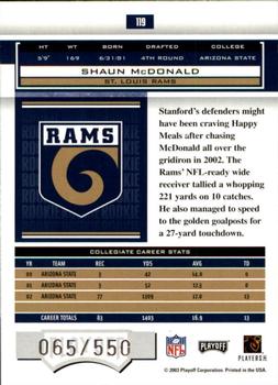 2003 Playoff Honors #119 Shaun McDonald Back