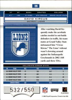 2003 Playoff Honors #128 David Kircus Back