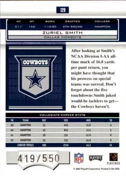 2003 Playoff Honors #129 Zuriel Smith Back