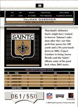 2003 Playoff Honors #138 Talman Gardner Back