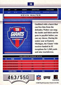 2003 Playoff Honors #140 Kevin Walter Back