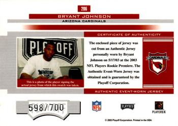 2003 Playoff Honors #206 Bryant Johnson Back
