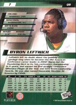 2003 Press Pass #7 Byron Leftwich Back