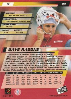 2003 Press Pass #9 Dave Ragone Back