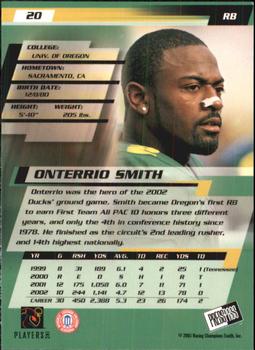 2003 Press Pass #20 Onterrio Smith Back