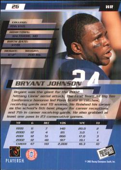 2003 Press Pass #26 Bryant Johnson Back