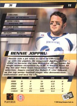 2003 Press Pass #31 Bennie Joppru Back