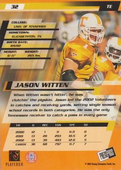 2003 Press Pass #32 Jason Witten Back