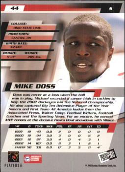 2003 Press Pass #44 Mike Doss Back