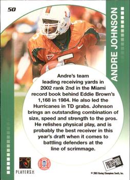 2003 Press Pass #50 Andre Johnson Back