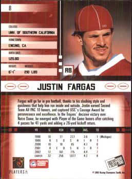 2003 Press Pass JE #8 Justin Fargas Back