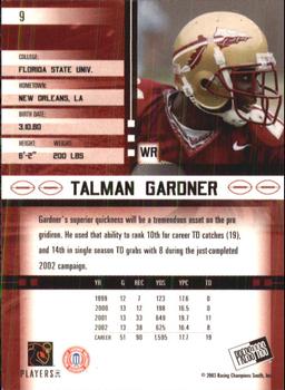 2003 Press Pass JE #9 Talman Gardner Back