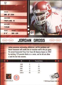 2003 Press Pass JE #12 Jordan Gross Back
