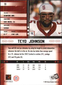 2003 Press Pass JE #19 Teyo Johnson Back