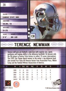 2003 Press Pass JE #28 Terence Newman Back