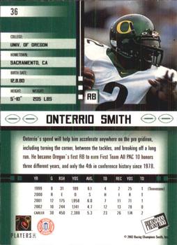 2003 Press Pass JE #36 Onterrio Smith Back