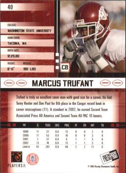 2003 Press Pass JE #40 Marcus Trufant Back