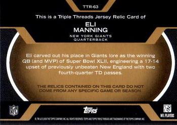 2008 Topps Triple Threads - Relic Gold #TTR-63 Eli Manning Back