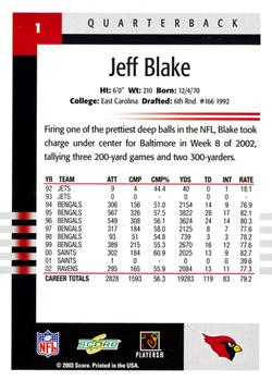 2003 Score #1 Jeff Blake Back