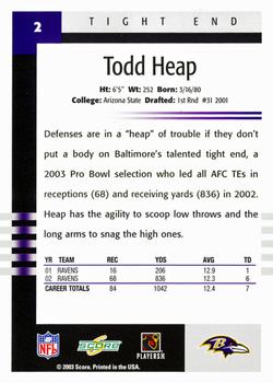 2003 Score #2 Todd Heap Back
