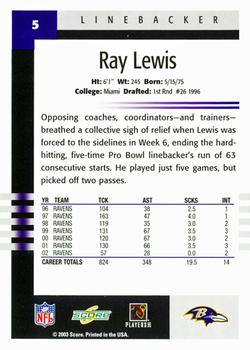 2003 Score #5 Ray Lewis Back