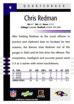 2003 Score #6 Chris Redman Back
