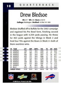 2003 Score #10 Drew Bledsoe Back