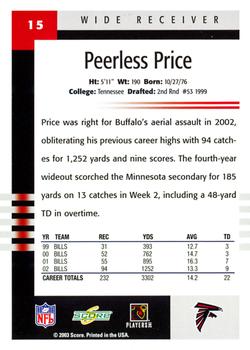 2003 Score #15 Peerless Price Back