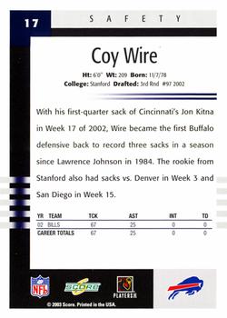 2003 Score #17 Coy Wire Back