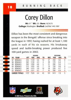 2003 Score #18 Corey Dillon Back