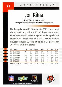 2003 Score #21 Jon Kitna Back