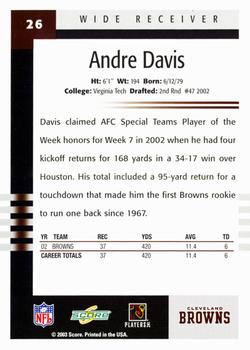 2003 Score #26 Andre Davis Back