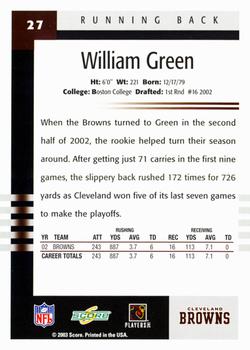 2003 Score #27 William Green Back