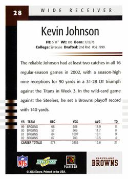 2003 Score #28 Kevin Johnson Back