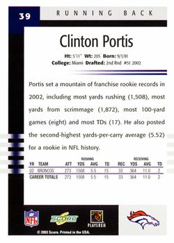 2003 Score #39 Clinton Portis Back