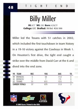 2003 Score #48 Billy Miller Back