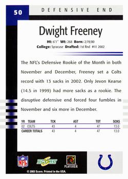 2003 Score #50 Dwight Freeney Back