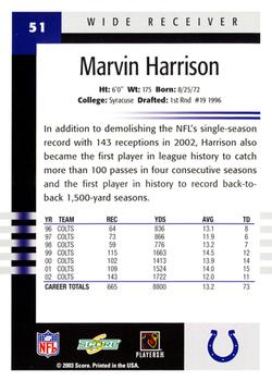 2003 Score #51 Marvin Harrison Back