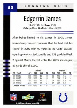 2003 Score #53 Edgerrin James Back