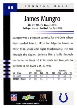 2003 Score #55 James Mungro Back